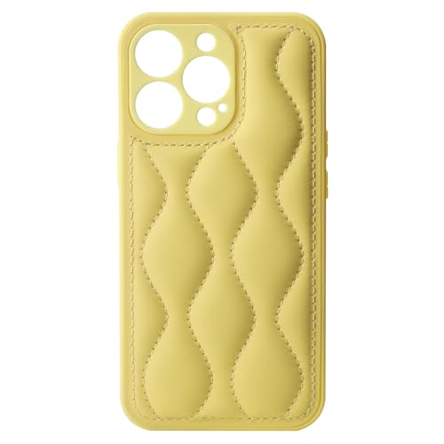 Case for iPhone 16 Pro,Fashion Leather Curly Wave Down Jacket Zip Sofa Silicone Puffer Soft Touch Full Portection Shockproof Phone Case for iPhone 16 Pro,6.3 inch 2024 (Yellow)