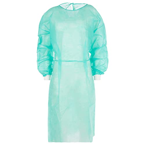 Nobles Universal Size Green Disposable Isolation Gowns - Latex-Free Gown is Fluid Resistant with Knitted Cuffs - Medical & PPE Gowns - Ideal Safety Protection for Women & Men (Case of 50)