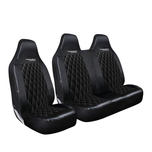 JH AUTOSTORES - FOR FORD TRANSIT CUSTOM 2013-2023 - QUILTED DIAMOND BLACK LEATHER FRONT DRIVER & PASSENGER SEAT COVERS SET HEAVY DUTY WATERPROOF SEAT PROTECTORS 2+1 SINGLE + DOUBLE 957