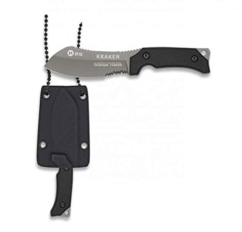 Cuchillo k25 G10 Kraken Kydex Hoja 7,2 cm para Caza, Pesca, Camping, Outdoor, Supervivencia y Bushcraft K25 32373 + Portabotellas de regalo Cover