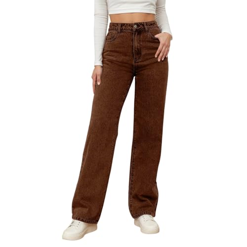 Vaqueros para mujer, pierna ancha, holgados Pantalones vaqueros elásticos para mujer, vaqueros de cintura alta y con pernera ancha