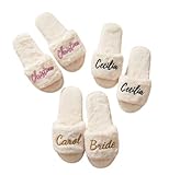 Generic Personalized Bride Fluffy Slippers, Custom Bridesmaid Shoes for Wedding Day, Bachelorette Party Bridal Shower Gift for Bride, Hen Fluffy Slide On Girls Night Sleepover, Last Name…, Medium