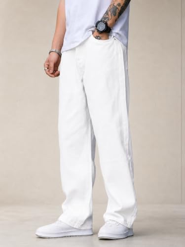 Image of Men White Baggy Jeans Cotton Denim Blend Relaxed Fit | Comfotable Fit