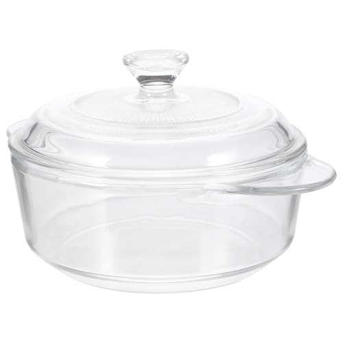 SOLUSTRE Olla de Vidrio Templado 1l Tapa Apta para Horno y Microondas, Utensilios de Cocina Resistente al Calor para Estofado Casero y Sopa, Cacerola Doméstica Segura sin Plomo