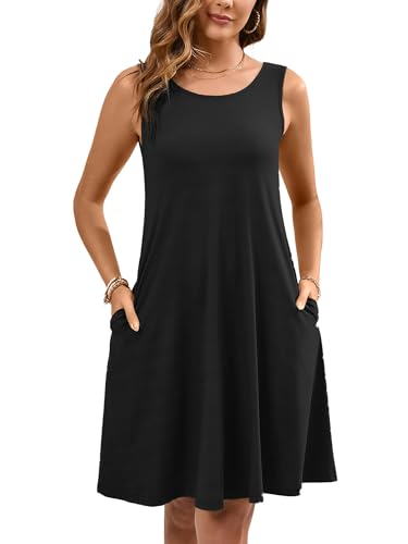 Image of Heymoments Women's Summer Sleeveless Crewneck Dresses Casual Loose Fitted Tank Sundress with Pockets