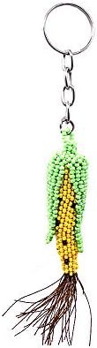 Mia Jewel Shop Corn Vegetable Czech Glass Seed Bead 3D Figurine Keychain Metal Ring - Handmade Gifts Boho Car Keys Bag Food Accessories