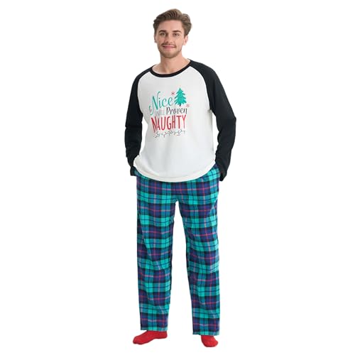 Giggling Getup Green Plaid Adult Mens Christmas Pajamas, Set with Plaid Pants and Top, for Holiday Party - M3