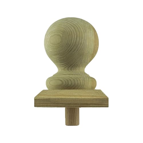 h2i Pfostenkappe Kugel | Holz imprägniert | 130 x 130 mm | 1 Stück | Eckige Abdeckkappe für Garten Holzpfosten Pfostenträger & Zaunpfosten Pyramide & Kugel | Wetterschutz für Holz-Balken & Pfosten