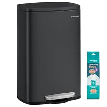 SONGMICS Mülleimer Küche, 50 Liter, Abfalleimer, Treteimer, mit Deckel, Softclose, Fußpedal, Stahl, Inneneimer, schwarz LTB050B02