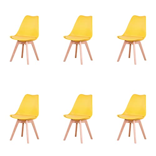 HJhomeheart Lot de 6 Chaises de Salle à Manger, Pieds en Bois Massif, Design Nordique Ergonomique, Chaise de Cuisine, Chaise Moderne (Jaune-6)