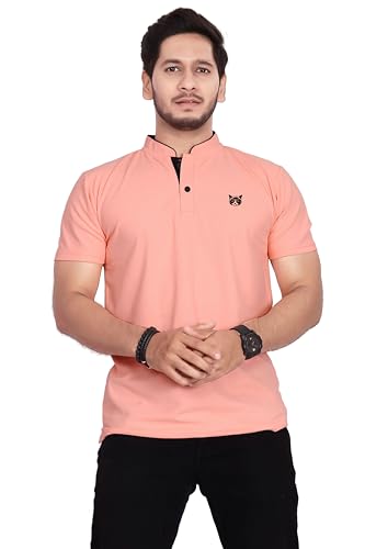 Image of BAGHADBILLO Men's and Boy's Polyster T-Shirt with Mandarin Collared Neck Half Sleeves Closuer Button and Regular Fit | Polo t Shirt for Man