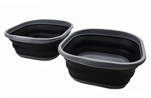 Image of SAMMART 10L (2.6 Gallons) Collapsible Tub - Foldable Dish Tub - Portable Washing Basin - Space Saving Plastic Washtub (Dark Grey/Black (Set of 2))