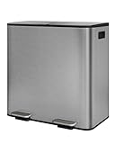 GarveeLife Mülleimer 2 x 40L (80L Gesamtvolumen),Mülleimer Küche,Edelstahl Mülltrennsystem Mit Mülleimer 2 Fächer, Kunststoff-Inneneimer, Tragegriff, Soft-Close Deckel (grau)