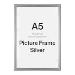 Modern Silver A5 Photo Frame for A5 (15 x 21cm) Photos or Pictures, Plexi Glass, Freestanding or Wall Mounted Landscape or Portrait