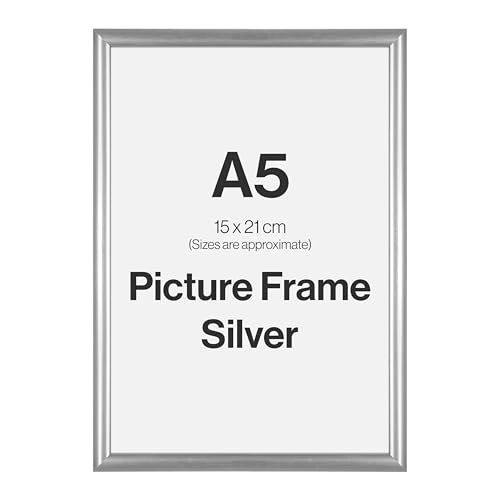 Image of Modern Silver A5 Photo Frame for A5 (15 x 21cm) Photos or Pictures, Plexi Glass, Freestanding or Wall Mounted Landscape or Portrait