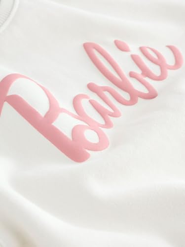 NEXT Młodsze dziewczynki Komplet z bluzą dresową i szerokimi spodniami dresowymi Barbie Cream/Pink 98-104