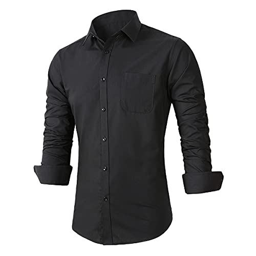 Image of Beninos Mens Slim Fit Solid Point Collar Button Down Dress Shirt (CD01 Black, L)