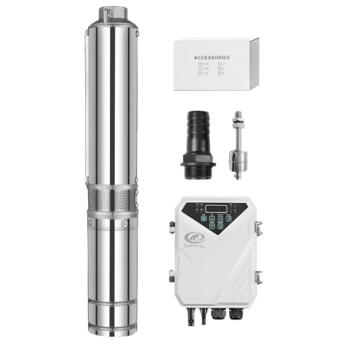 DIFFUL 3 ” Solar Irrigation Pump Kit,0.8 HP 17 GPM Flow,264 FT Head