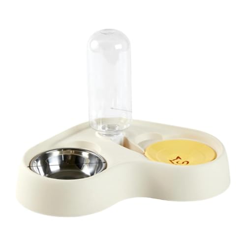 FJMQHU Pet Food and Water Bowl Set, Stainless Steel Bowl, Feeding Station for Cats and Dogs, Beige