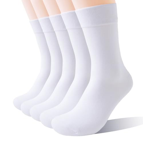 Wamicu Mens Cotton Dress Socks, 5 Pairs Thin Comfy Breathable Socks, Basic Classic Crew Socks for Business Office Casual, Size UK 9-12