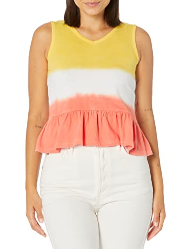 Speechless Girls' Sleeveless Cotton Jersey Peplum Tee, Yellow/Coral, Medium #TOP18