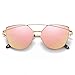 Cat Eye Mirrored Flat Lenses Metal Frame Women Sunglasses, with Anti-allergy Silicone Nose Pads (Gold Pink)
