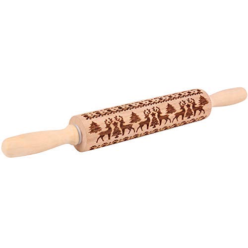 Embossed Wooden Rolling Pins Engraved Embossing Wood Roller Pin with Patterns for Baking Cookies