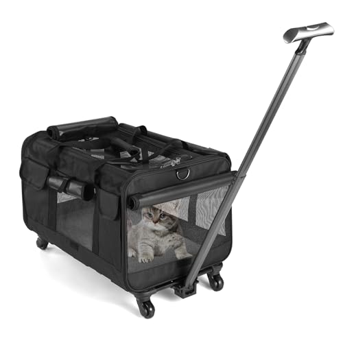 TXG Transportadora para Mascotas, Transportadora para Perro Carro de Multifuncional con Ruedas, 4 Ventanas, 3 Puertas y 2 Bolsos, Bolsa de Transporte Plegable y...