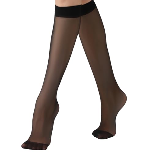 ChicVerves 8 Pairs Sheer Knee High Stockings for Women 15D Sheer Socks Nylons Pantyhose for Women with Wide Calf, Black