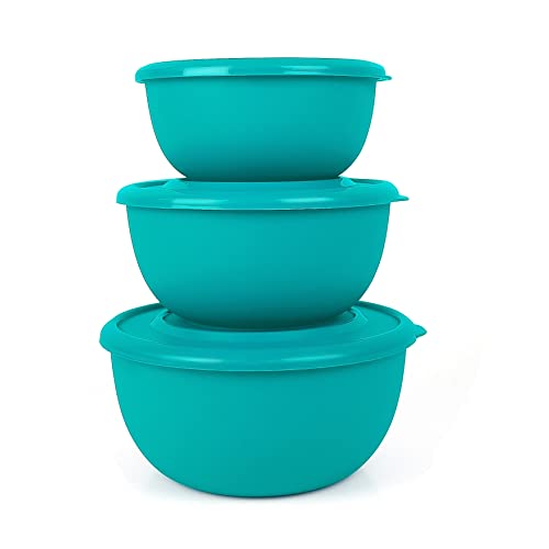 Image of Microwave Safe Stainless Steel Food Storage Container with Lid | Euro Mixing Bowl Set for Kitchen | 500ml, 800ml, 1250ml | Pack of 3 | Leak-Proof (Classic Turquoise 3)