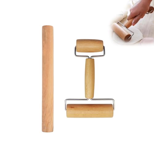 Hsyadazi Rouleau à pâtisserie à double tête en bois de hêtre - 2 en 1 - Pour pizza, biscuits, fondant et boulettes