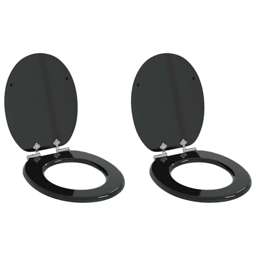 vidaXL Asiento de WC 2 pcs Negro 44 x 38 cm Tablero de MDF, Baño Moderno, Instalación de Asiento de Inodoro con Cierre Suave, Accesorio Elegante para Estilo Interior, Mejora Funcional, Montaje Fácil