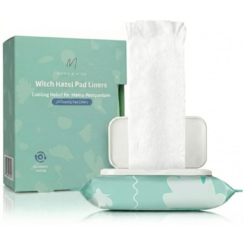 Mama & Wish Witch Hazel Pad Liners for Postpartum Care (24 Count) - Full-Length Cooling Perineal Pads Liner - Postpartum Essentials - Ice Pads Postpartum Liner - Witch Hazel Pads for Postpartum Care
