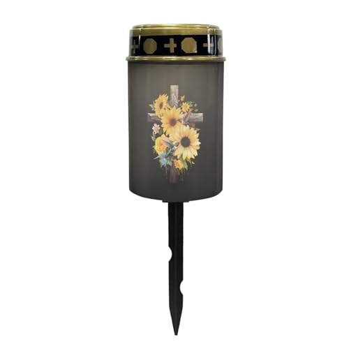 Image of Cemetery Lights for Grave, Cross Sunflower Hummingbird Print Outdoor Flameless Candles Solar Powered Flameless Cemetery Solar Lights Dustproof Waterproof and Easy to Install