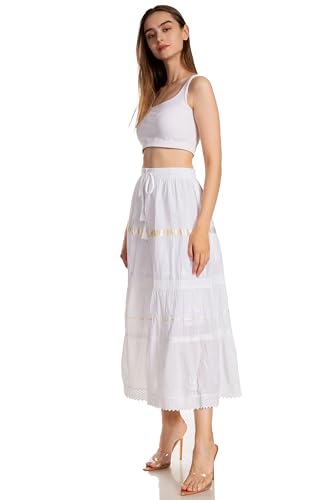 Sakkas Solid Embroidered Gypsy/Bohemian Mid Length Cotton Skirt4