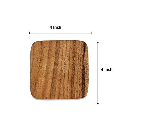 Lavaux Designs Acacia Wood Handcrafted Set of 6 Square Coasters for Home and Office Decor, Heat Resistant Protects Furniture Coffee Mug Coasters, Drinks Coaster ,Cup Coaster 4 by 4 inches, Brown by LAVAUX DESIGNS - Image 3