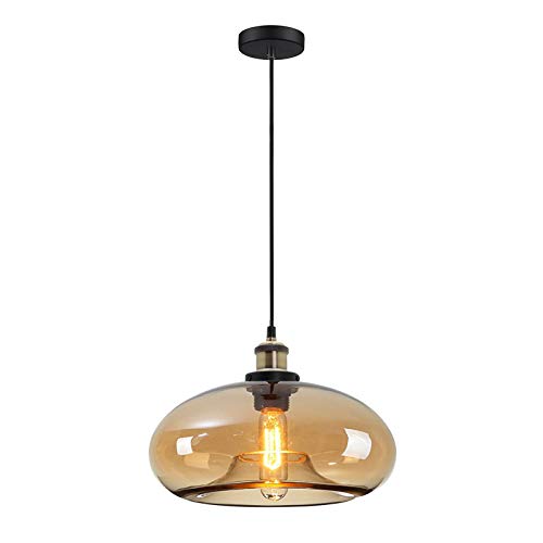 Debbte Industrial Vintage Colorful Glass Pendant Light Antique Bronze E27 Cap Ceiling Hanging Lamp Loft Chandelier For Farmhouse Kitchen (Amber) #TOP1