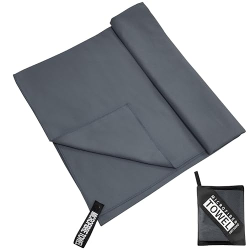 バスタオル 速乾バスタオル 152cm×76cm スポーツ スイミング マイクロファイバータオル 髪 超吸水 柔らかい 色褪せない 防臭 耐久性 速乾 軽量 超吸水 収納袋付き 湿気 旅行 水泳 (ダークグレー)のサムネイル