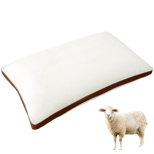 YOUR MOON Organic Wool Pillow Queen Size, Luxury Australian Wool & Microfiber Fill, Medium Soft Support Breathable Bed Pillow for Sleeping, 100% Cotton Cover, Natural Wool Pillows (Off White