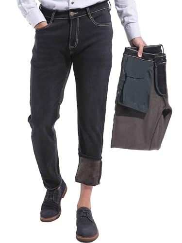 Mens Super Soft Fleece Lined Jeans Taper Slim Stretchy Thermal Jeans for Winter