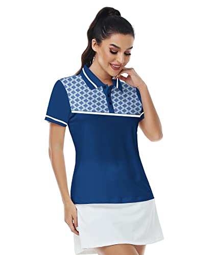 Jacketown Women's Golf Polo T Shirts Lightweight Moisture Wicking Short Sleeve Shirt Loose Fit Fast Dry Tops With 3-Button(Nautical Blue, L) #TOP1