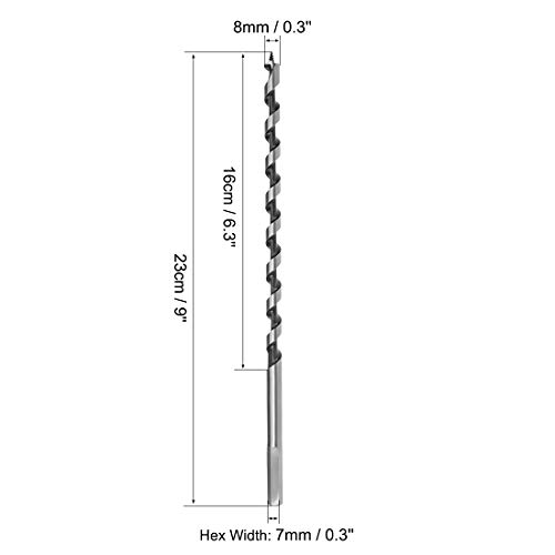 sourcing map Auger Drill Bit Wood Hex Shank 8mm Cutting Dia Highbon Steel for Electric Bench Drill Woodworkingpentry 2 sourcing map Auger Drill Bit Wood Hex Shank 8mm Cutting Dia Highbon Steel for Electric Bench Drill Woodworkingpentry - Image 2
