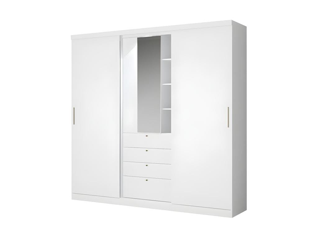 Vente-unique Kleiderschrank mit 2 Schiebetüren & Schubladen + Spiegel - B. 240 cm - Weiß - BODIL