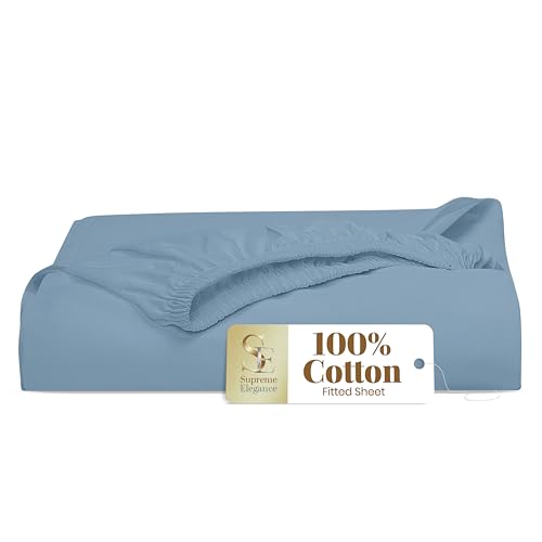 Supreme Elegance 100% Cotton Deep Fitted Sheet Queen Size, Bluish Gray