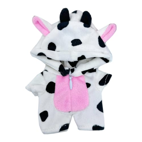 niannyyhouse 10cm Plush Doll Clothes Dinosaur Shark Onesies Loose Bodysuit Soft Stuffed Plush Toy Dress Up Accessories (White+Black)