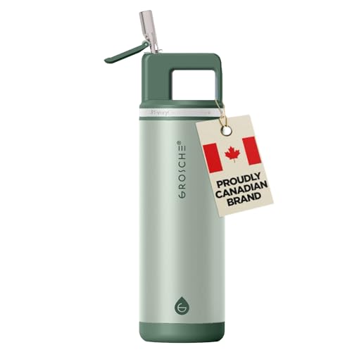 GROSCHE Alpine Shimmer Water Bottle with Straw Lid, Eucalyptus Green, 20 oz
