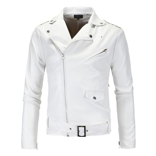 Veste en cuir pour homme noire coupe ajustée et col rabattable style motard