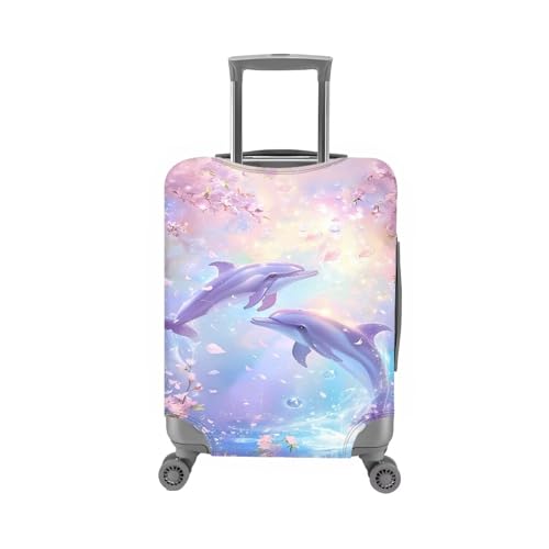 Image of Mumeson Cherry Blossom Dolphin Luggage Covers for Suitcase Protector Zipper Closure Baggage Cover 18-32 inch Elastic Luggages Protective