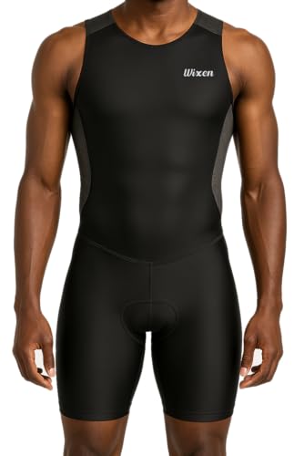 Wixen Triathlon-Anzug für Herren, ärmellos, gepolstert, schnelltrocknend, zum Laufen, Schwimmen und Radfahren, Grau, X-Large