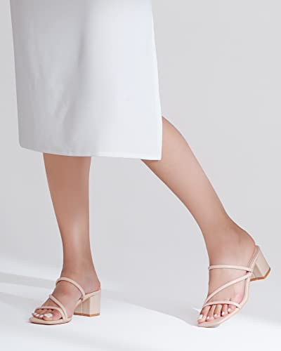 Image of Shoe'N Tale Strappy Heels For Women Low Chunky Block Heel Heeled Sandals Square Open Toe Slip On Slides Mules